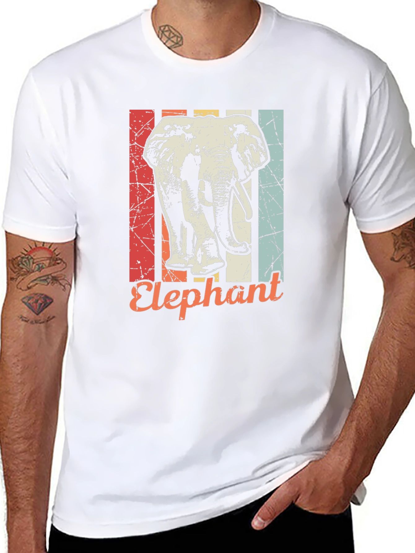 Retro Elephant Graphic T-Shirt - Vintage Style Mens Tee