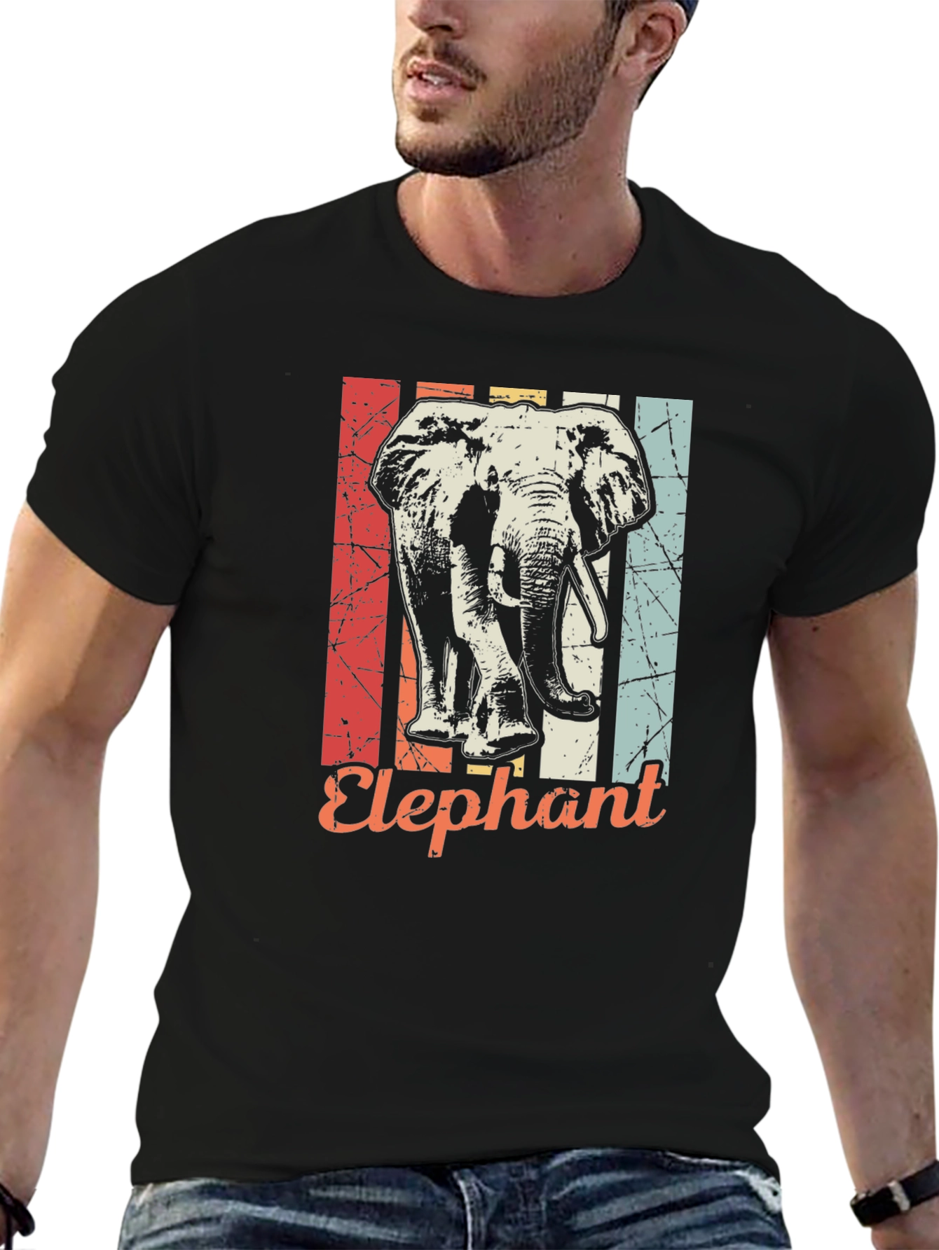 Retro Elephant Graphic T-Shirt - Vintage Style Mens Tee