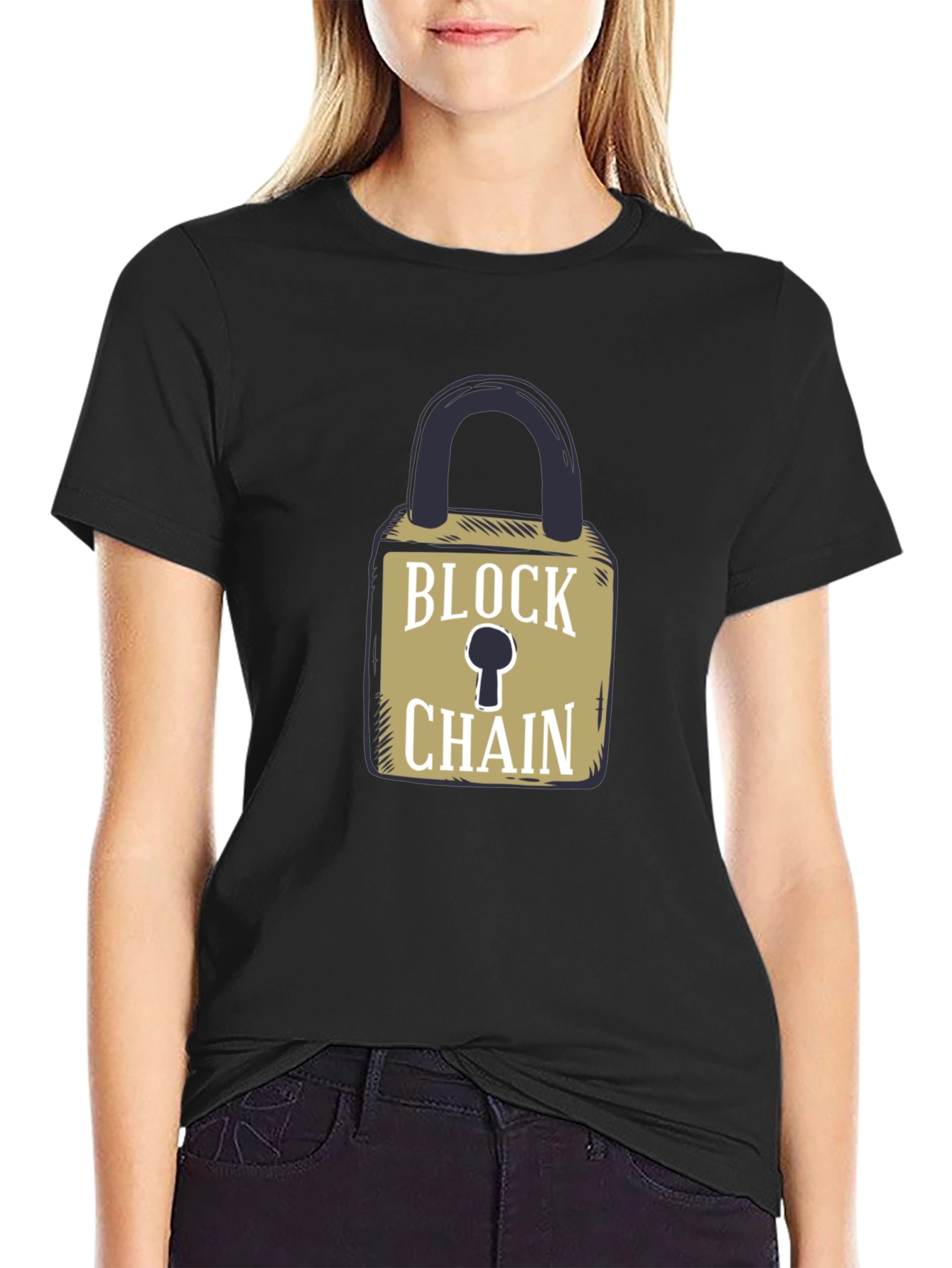 Blockchain Lock Graphic Tee - Secure Crypto Style