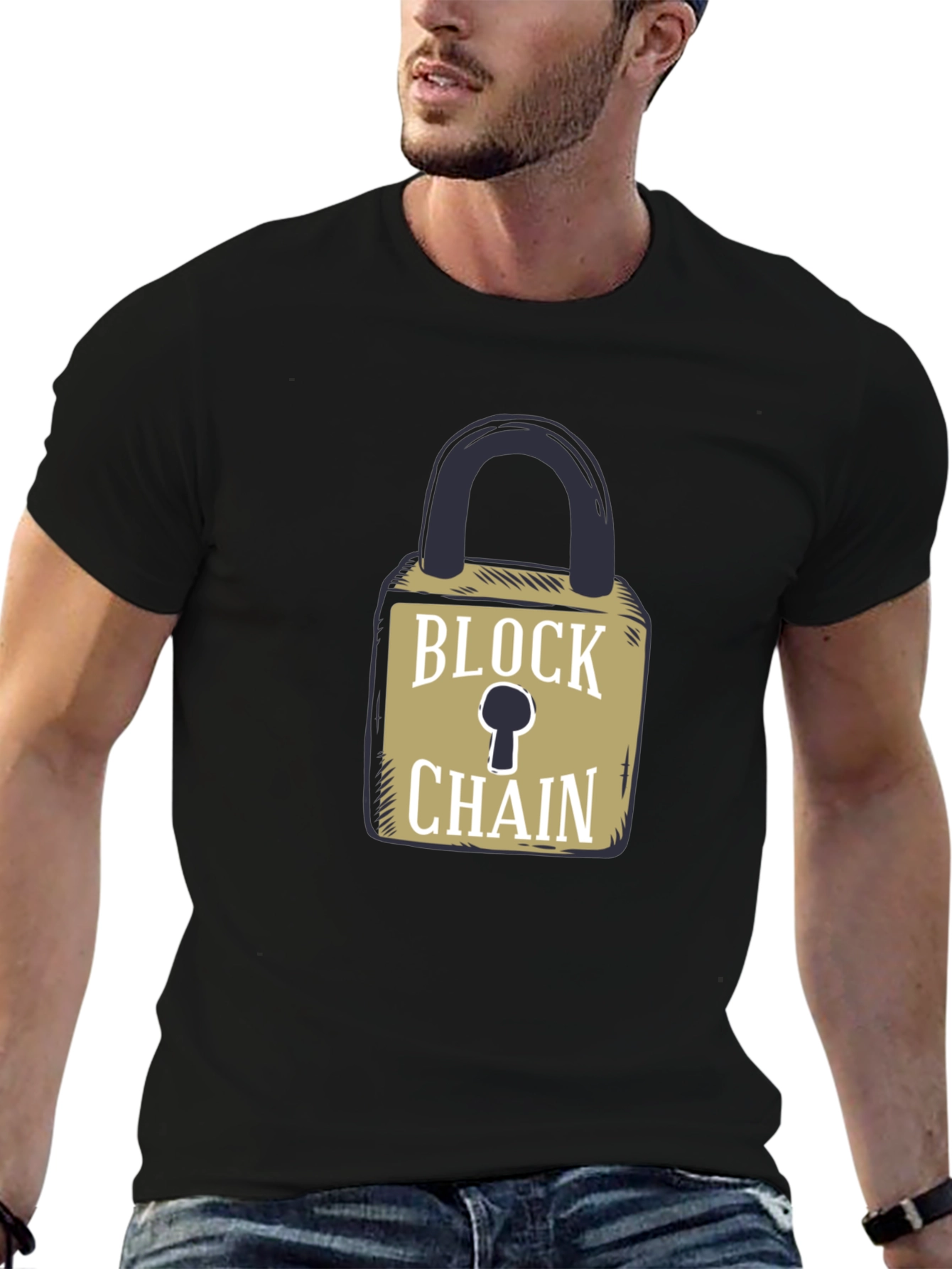 Blockchain Lock Graphic Tee - Secure Crypto Style