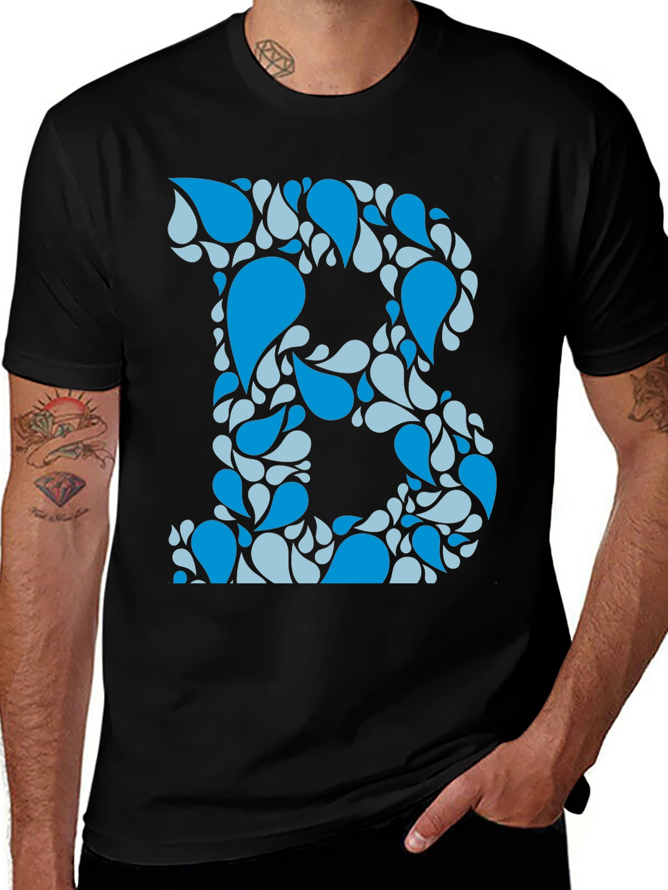 Blue Water Drop Initial B Graphic T-Shirt