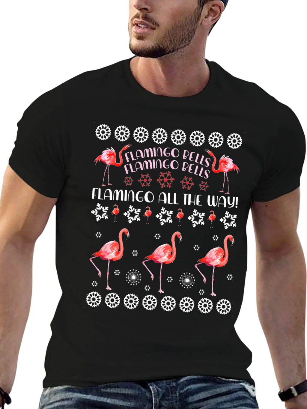 Flamingo Bells T-Shirt - Christmas Holiday Style