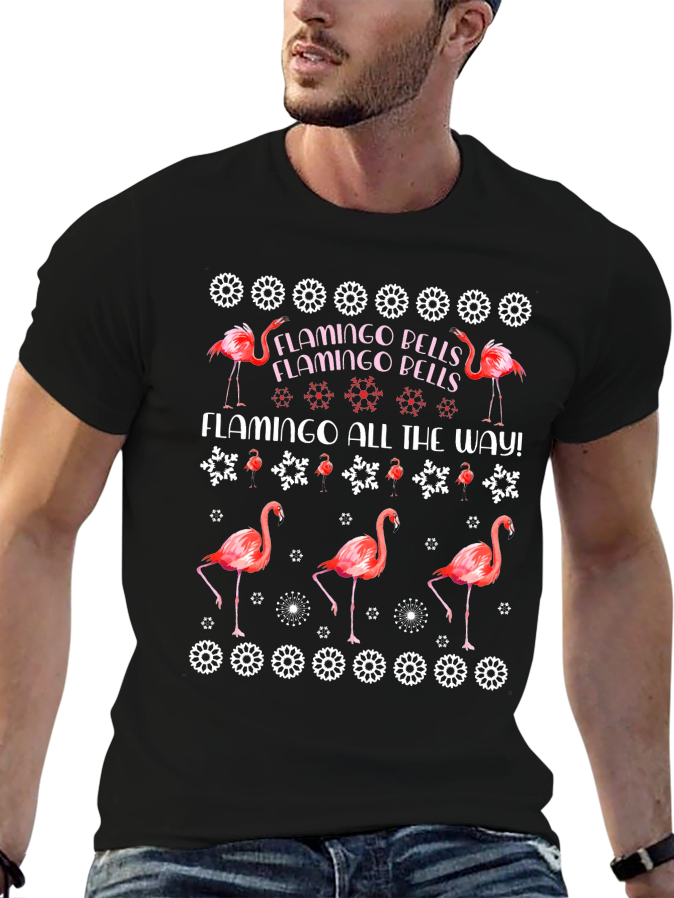 Flamingo Bells T-Shirt - Christmas Holiday Style