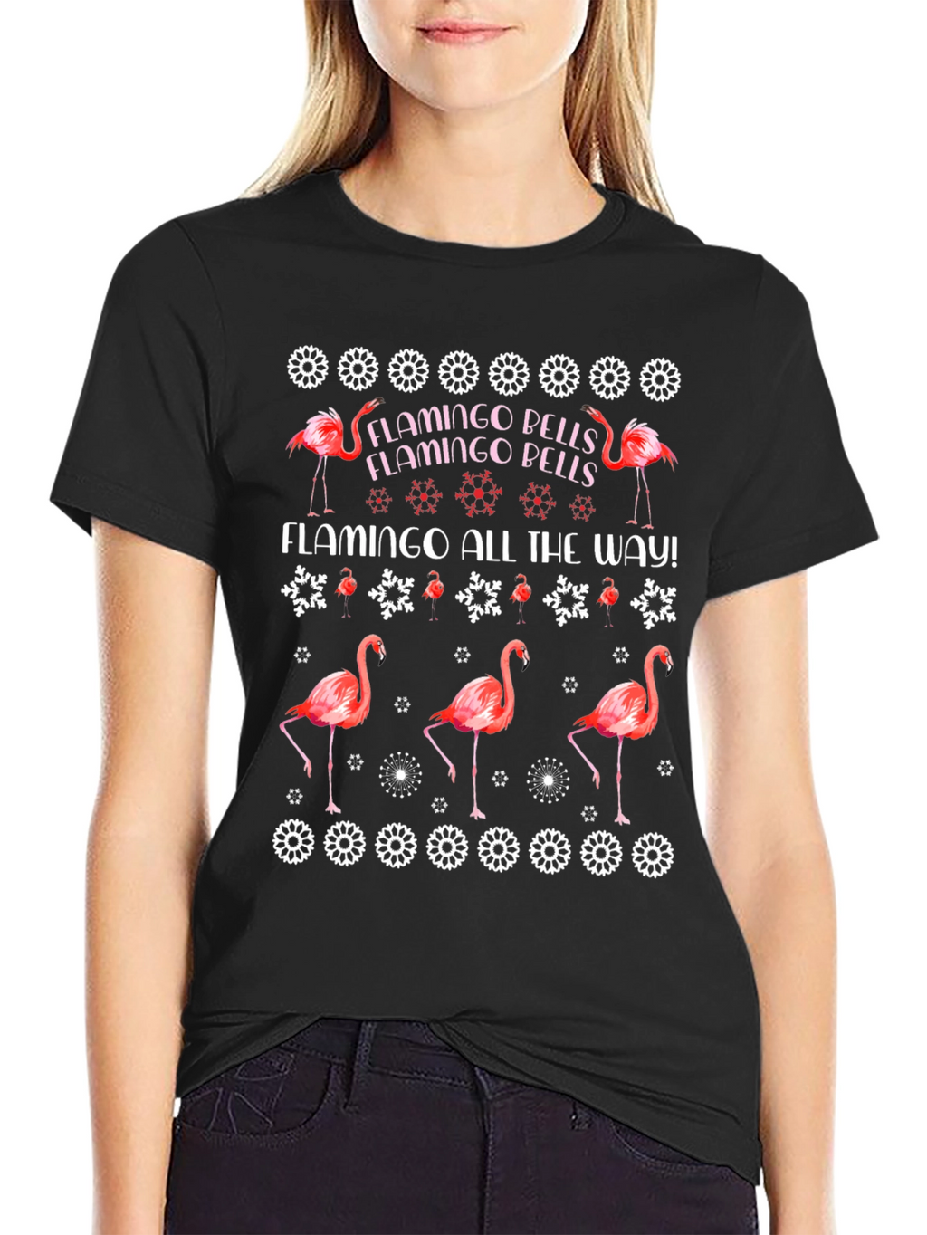 Flamingo Bells T-Shirt - Christmas Holiday Style