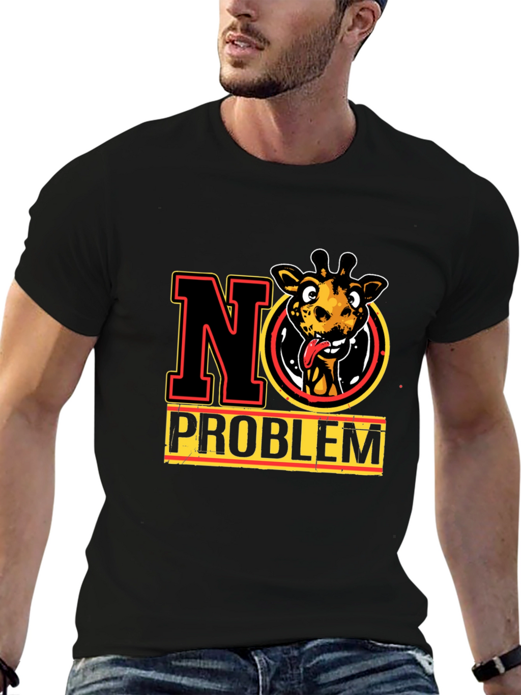 No Problem Giraffe Graphic Tee - Mens Black T-Shirt