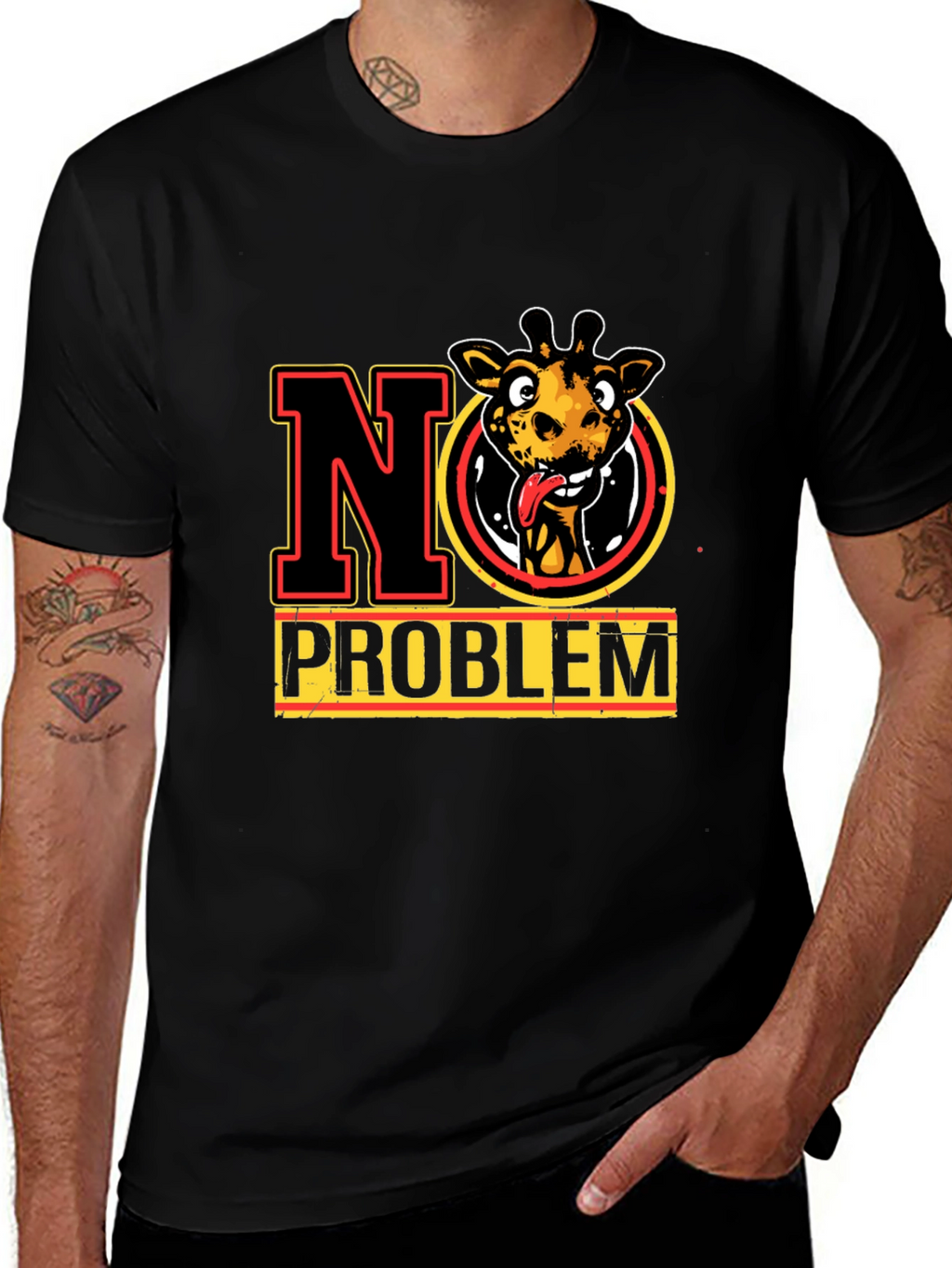 No Problem Giraffe Graphic Tee - Mens Black T-Shirt