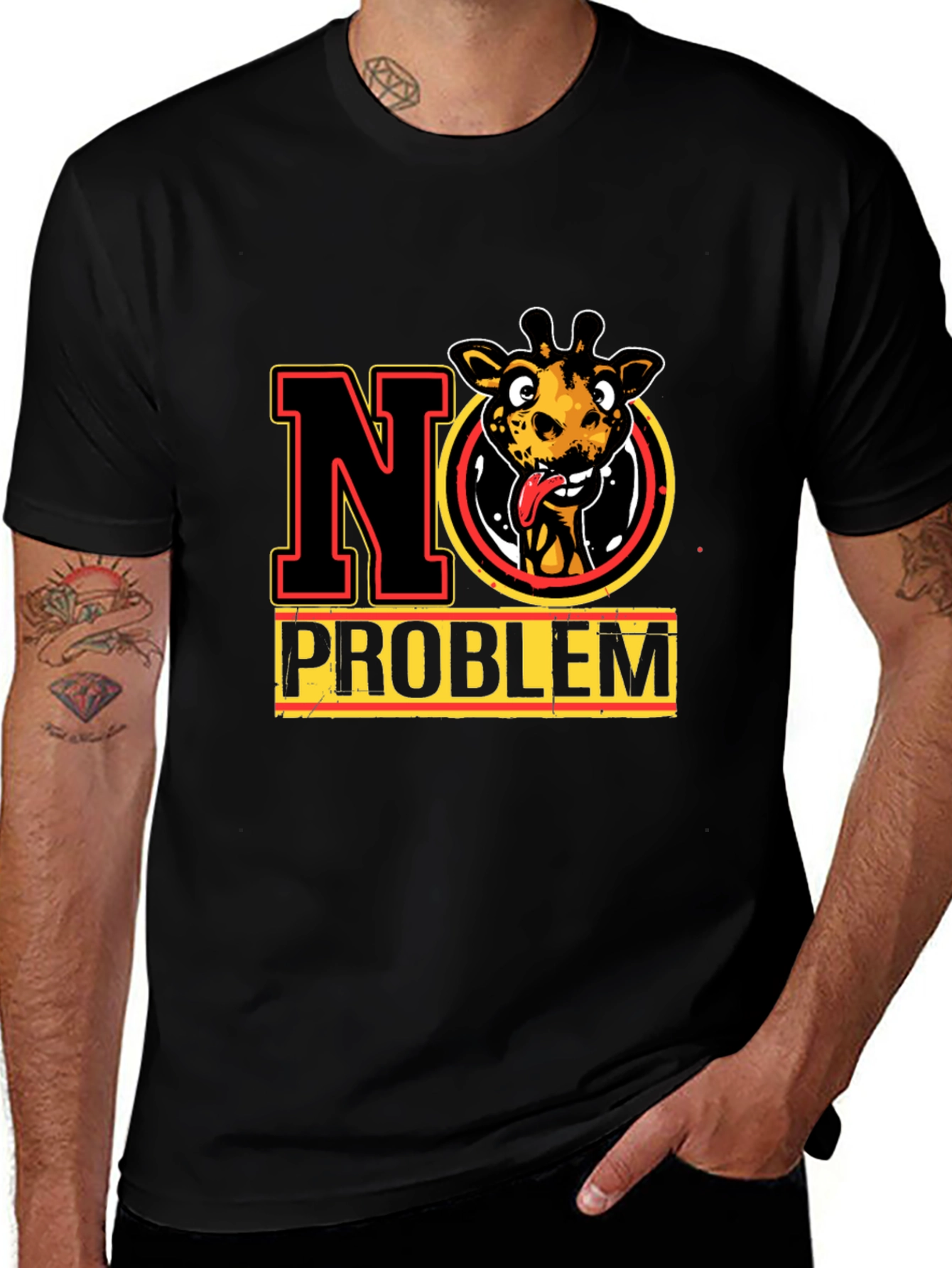 No Problem Giraffe Graphic Tee - Mens Black T-Shirt