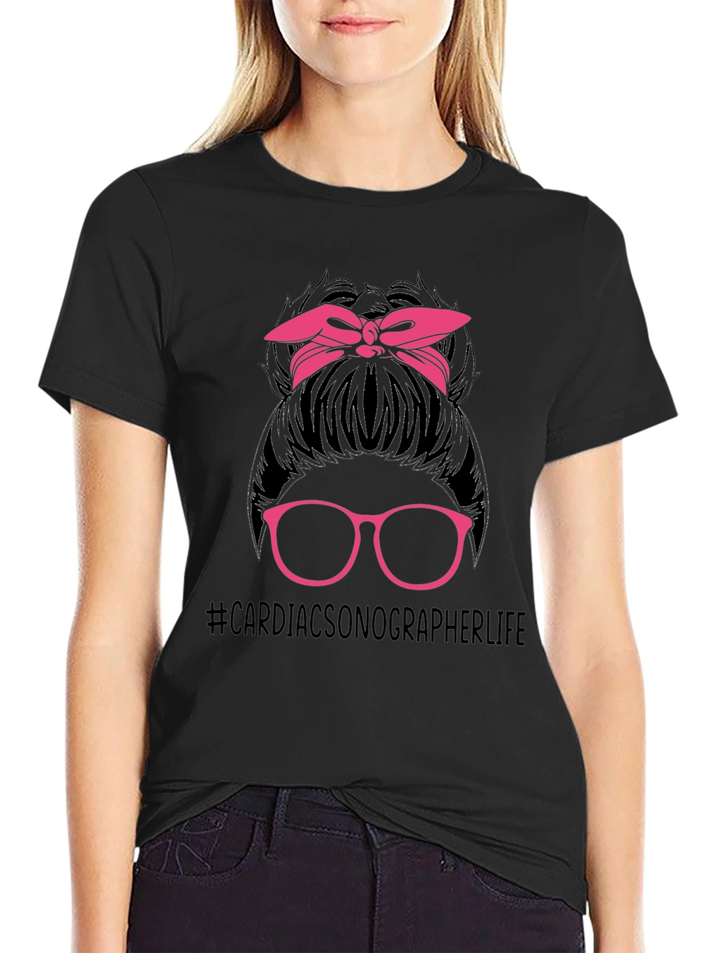 Cardiac Sonographer Life Messy Bun T-Shirt