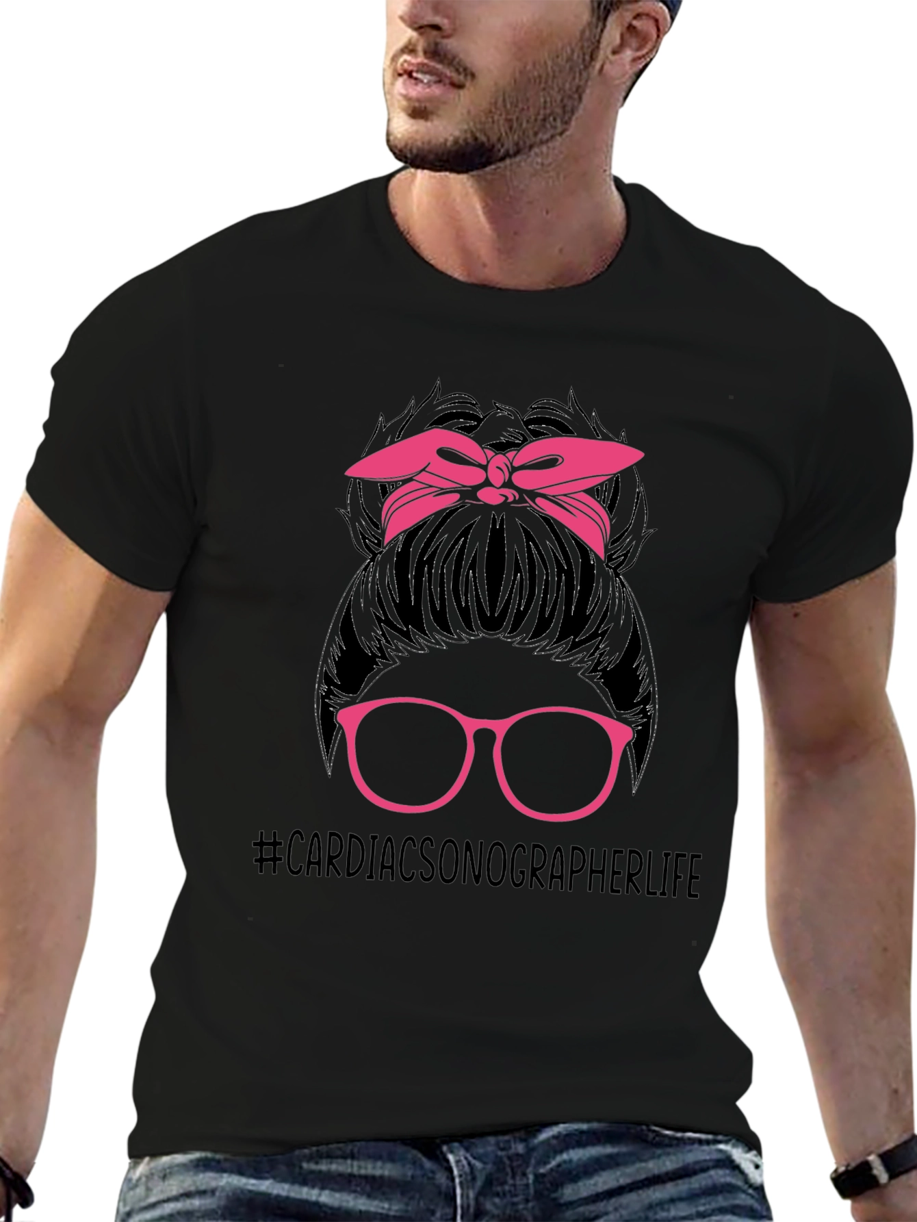 Cardiac Sonographer Life Messy Bun T-Shirt