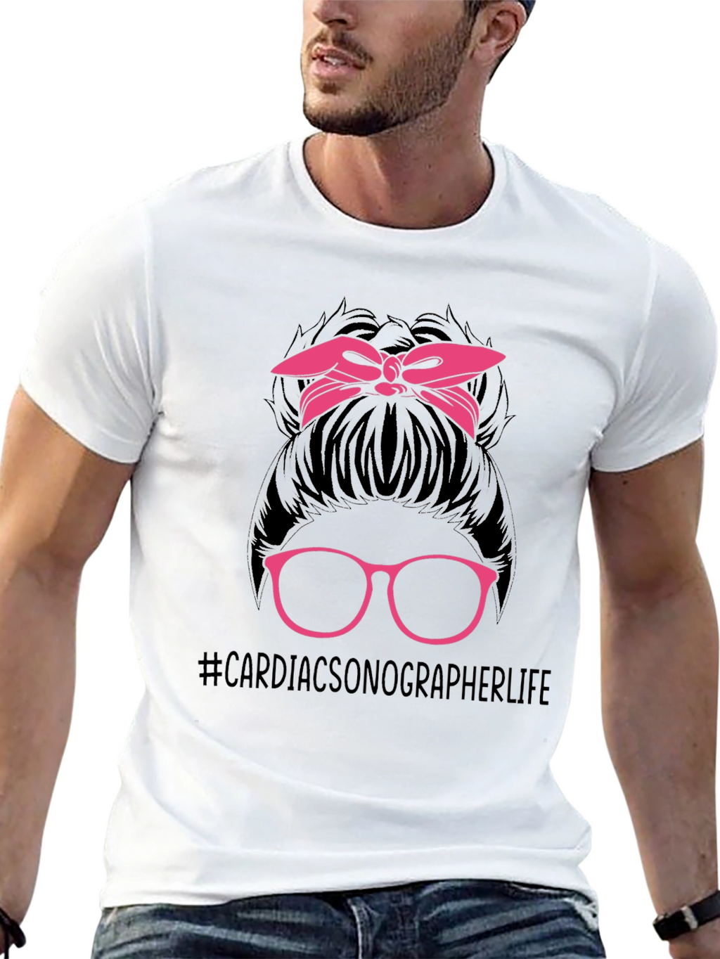 Cardiac Sonographer Life Messy Bun T-Shirt