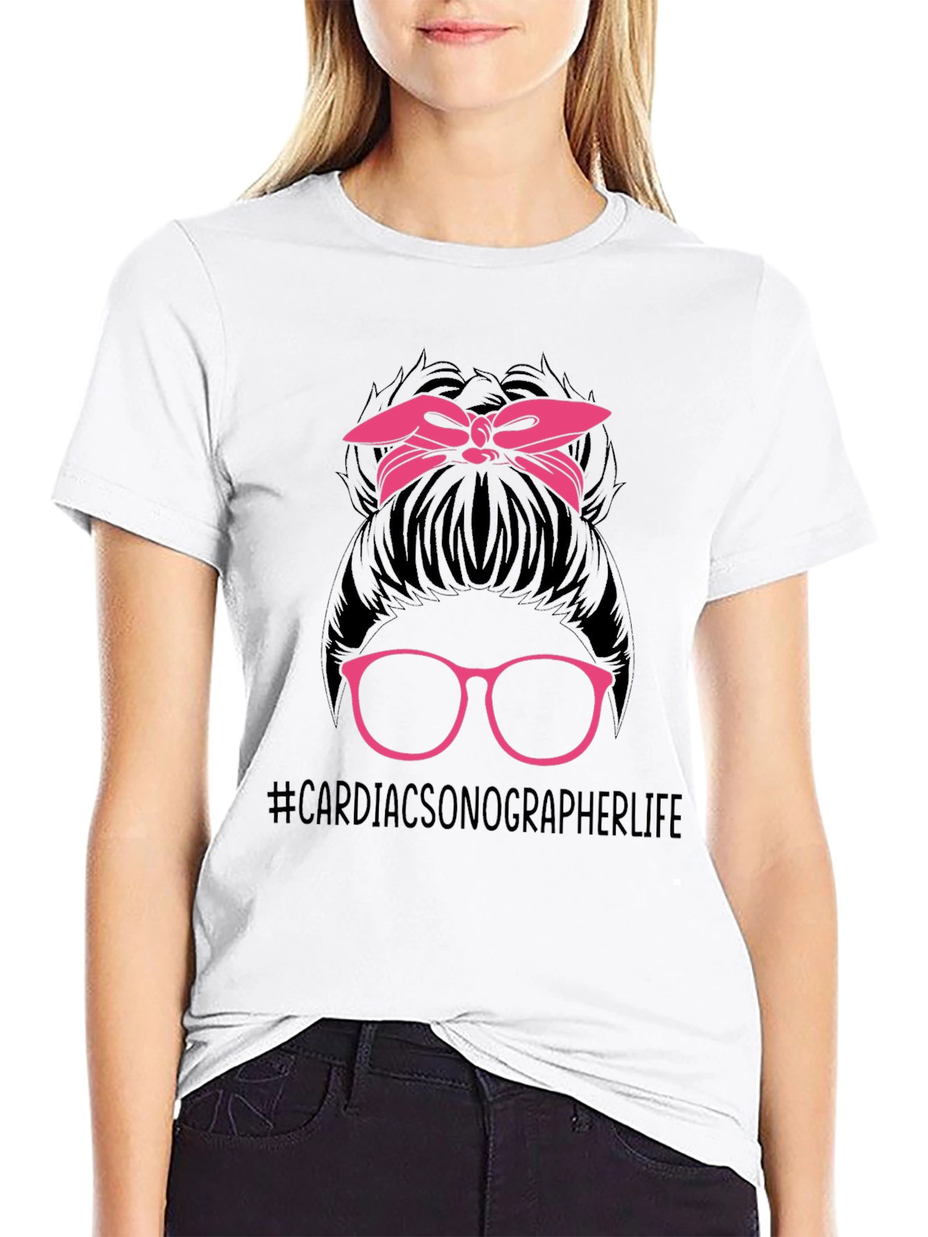 Cardiac Sonographer Life Messy Bun T-Shirt