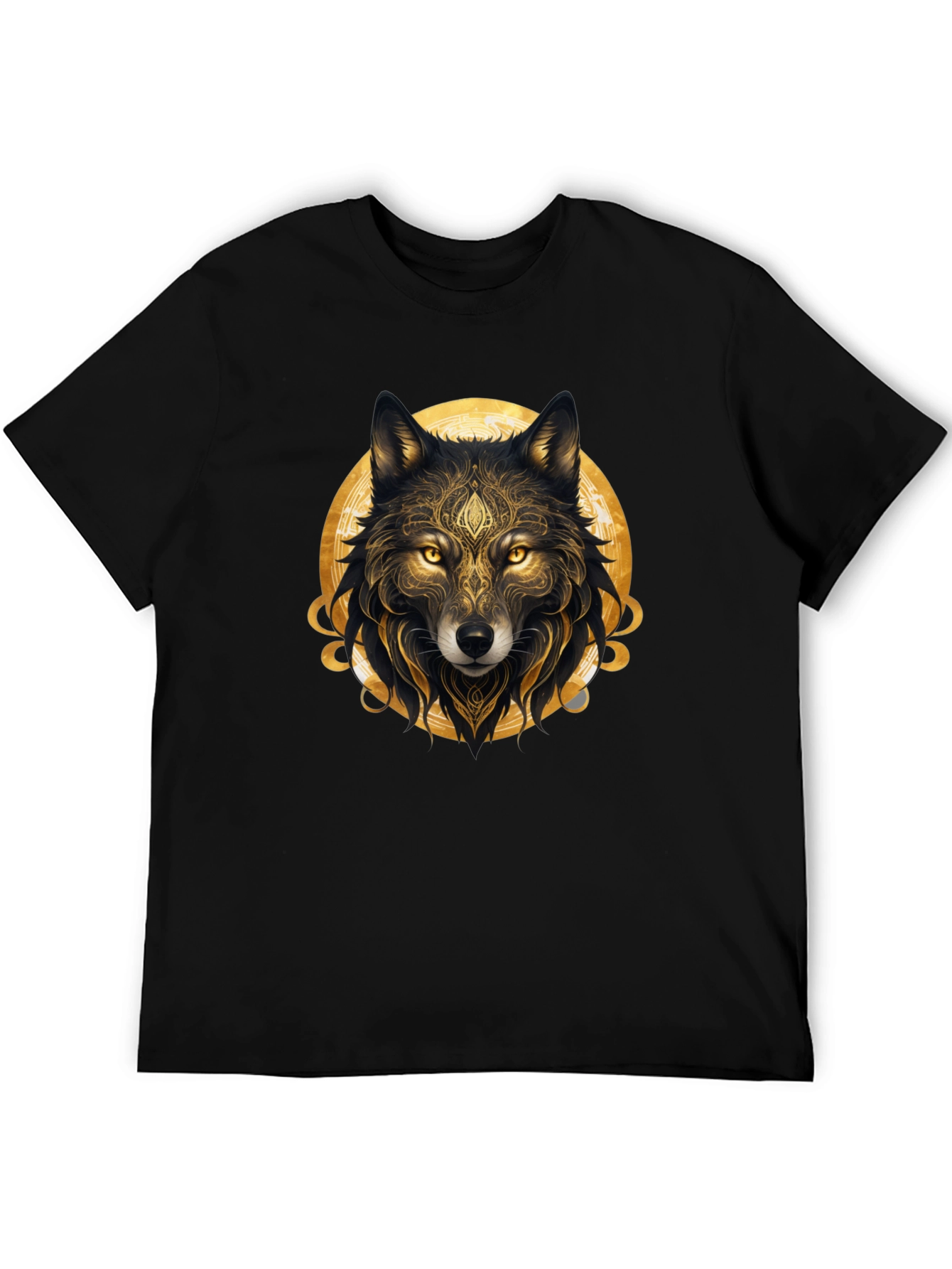Golden Wolf Graphic Black T-Shirt
