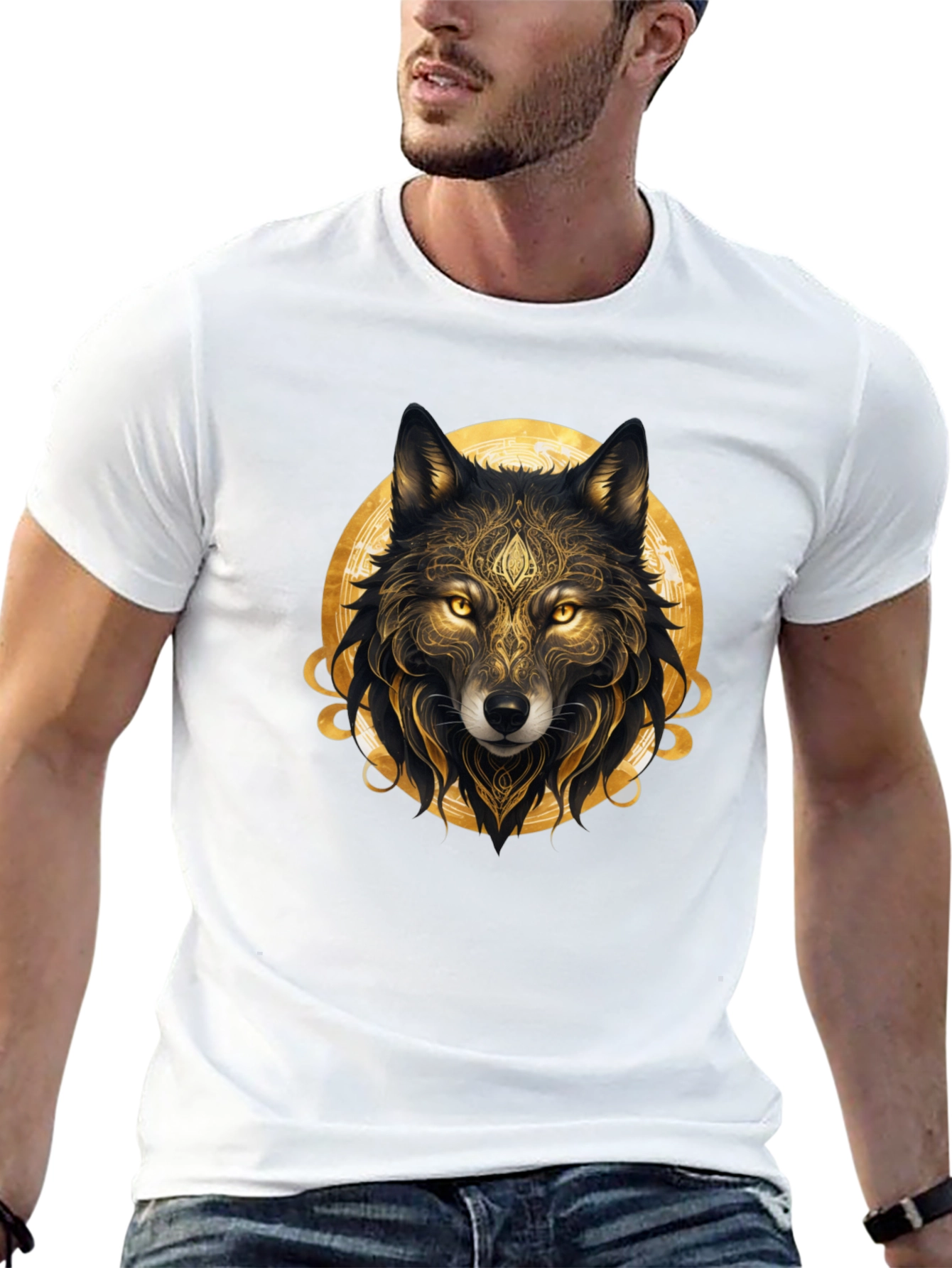 Golden Wolf Graphic Black T-Shirt