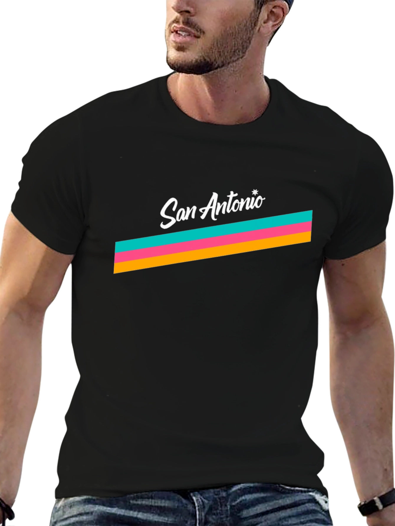 San Antonio Retro Stripe Graphic Tee - Black
