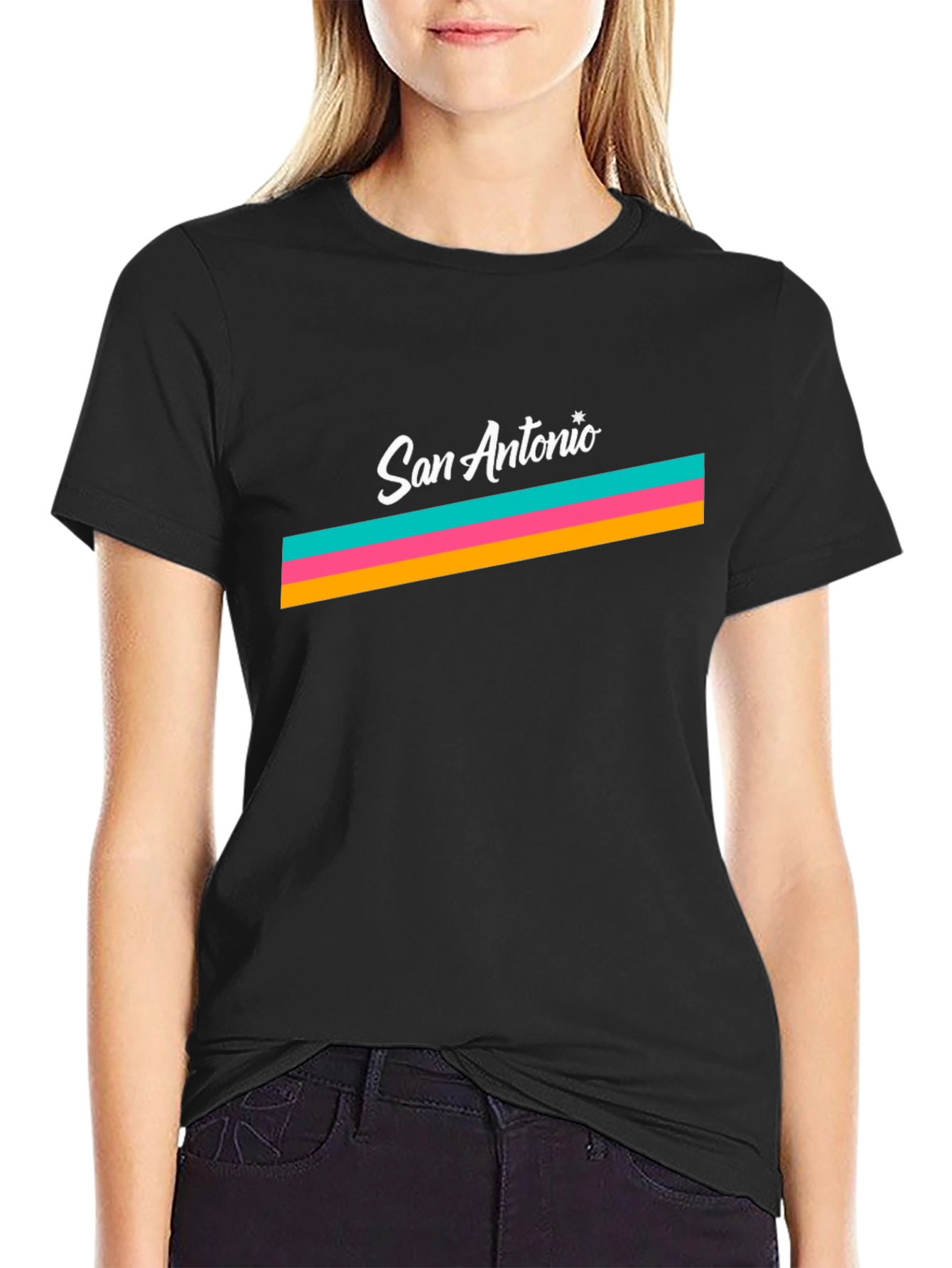 San Antonio Retro Stripe Graphic Tee - Black
