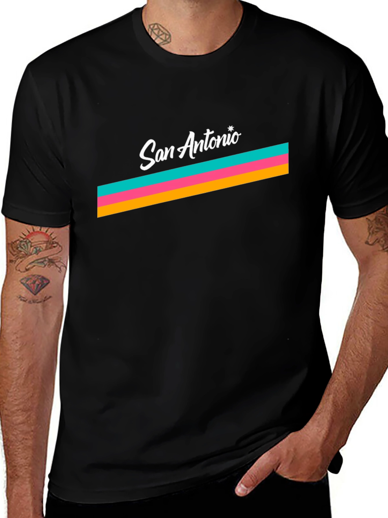 San Antonio Retro Stripe Graphic Tee - Black