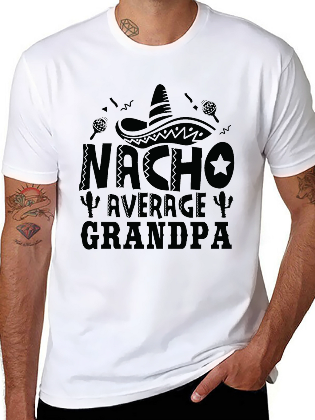 Nacho Average Grandpa Black Graphic T-Shirt