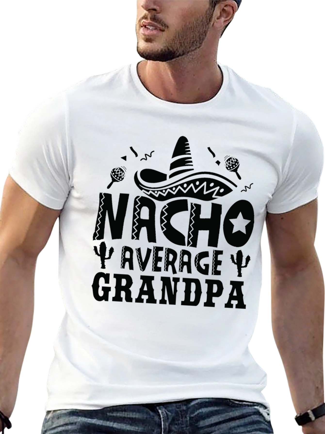 Nacho Average Grandpa Black Graphic T-Shirt