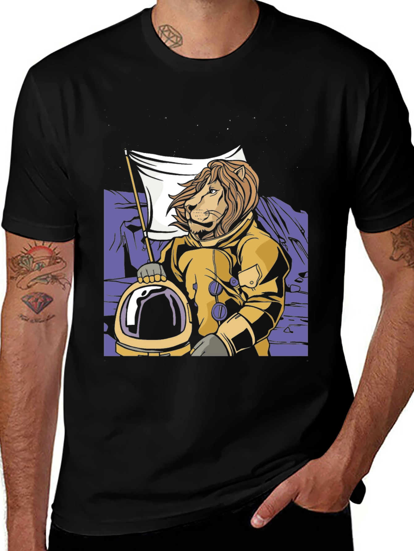 Lion Astronaut Graphic Tee -  Black
