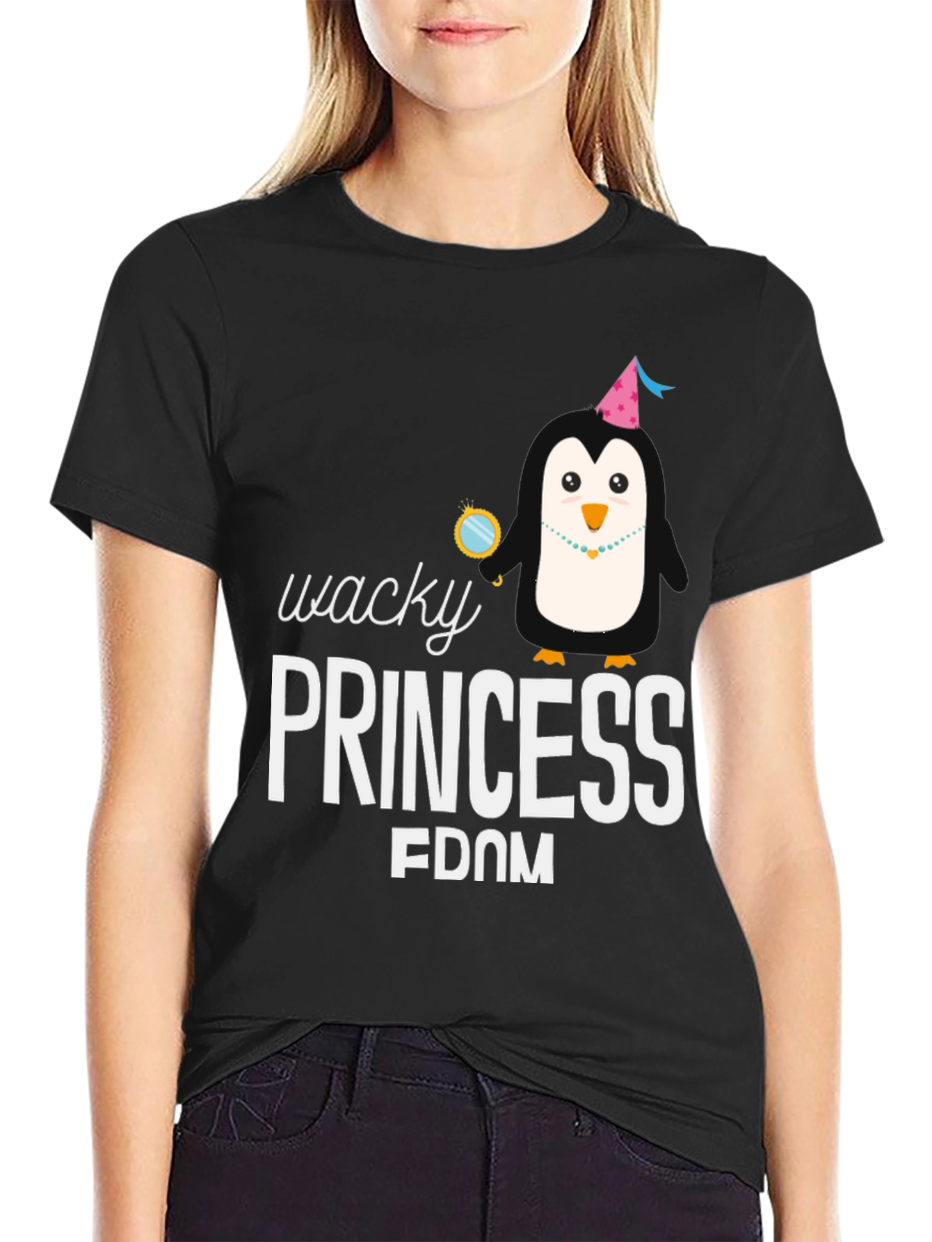 Wacky Princess Penguin T-Shirt - Black