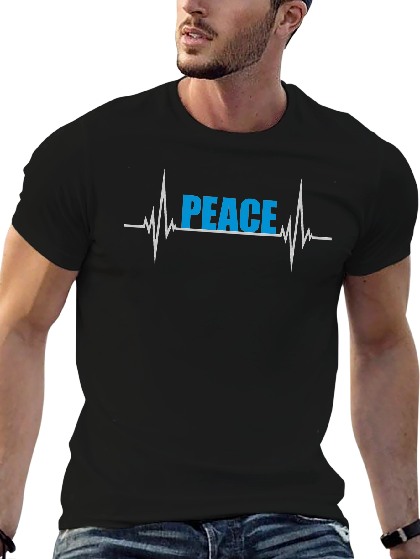 Peace Heartbeat Graphic T-Shirt - Trendy Crew Neck Tee