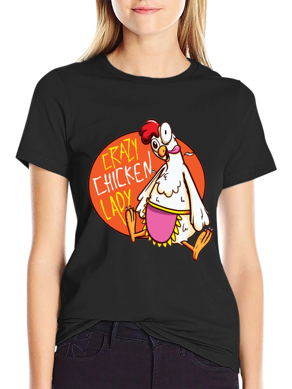 Crazy Chicken Lady Graphic T-Shirt - Black