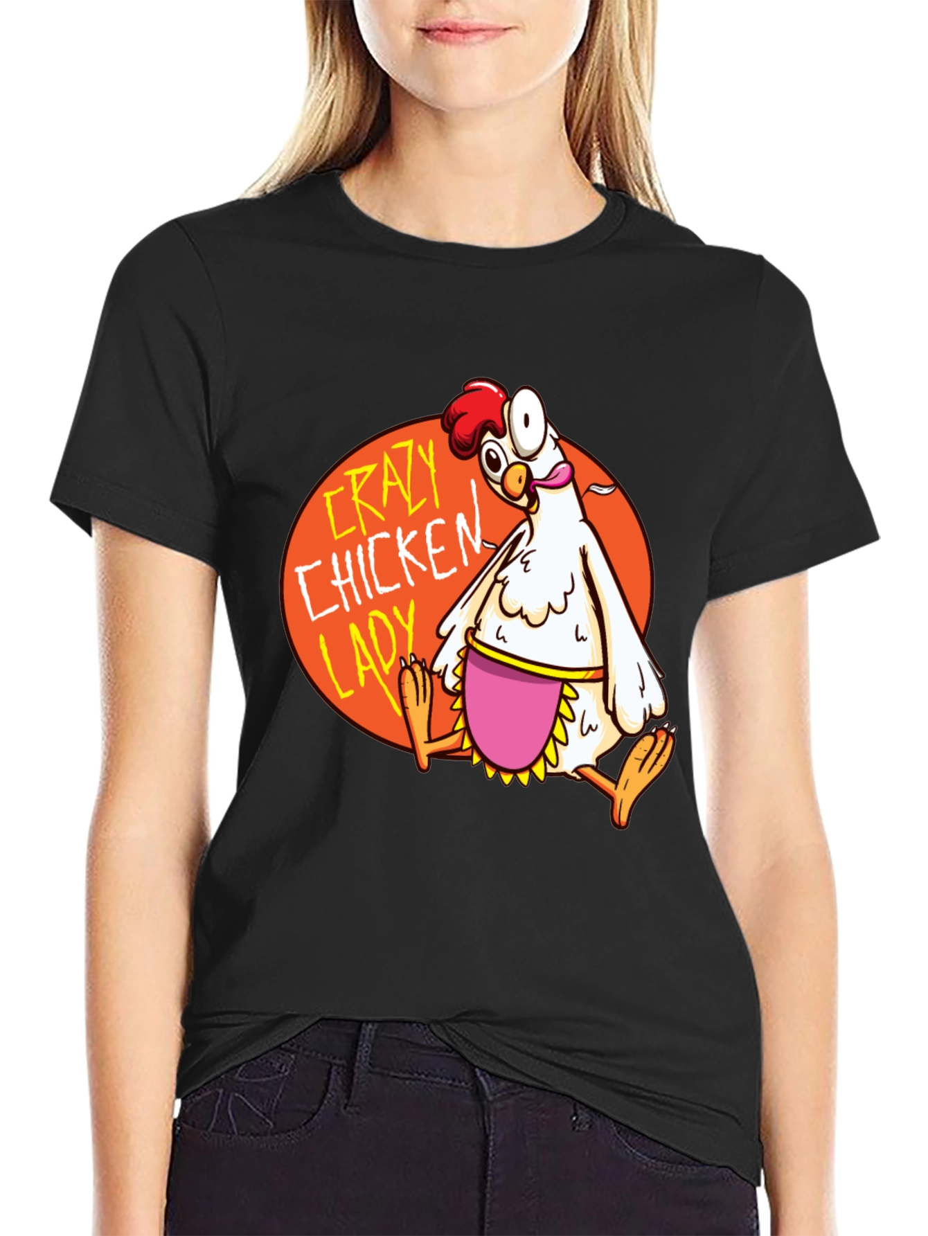 Crazy Chicken Lady Graphic T-Shirt - Black