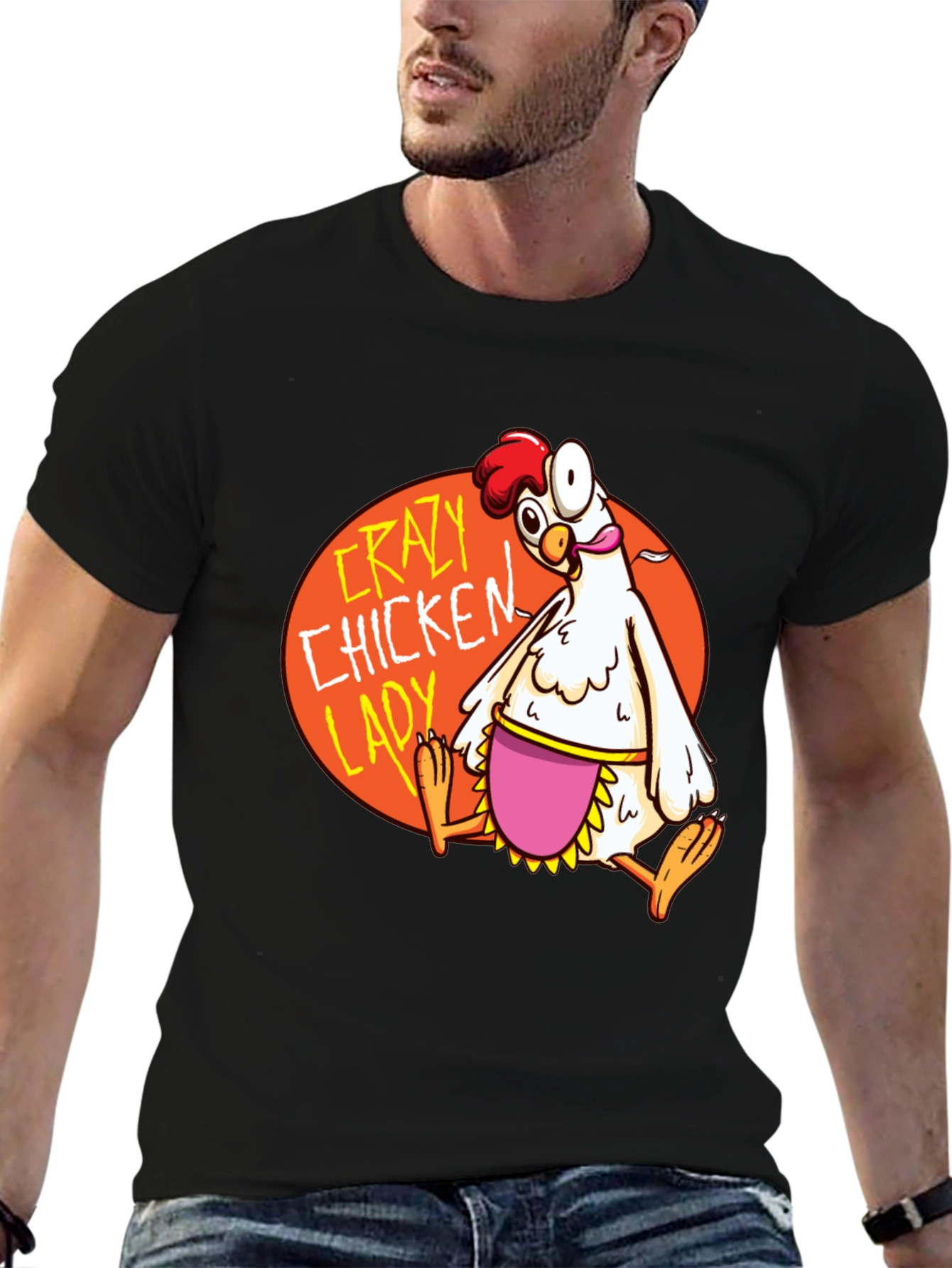 Crazy Chicken Lady Graphic T-Shirt - Black