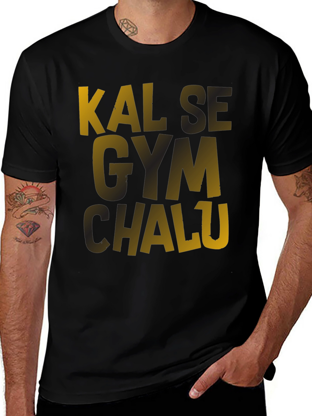 Kal Se Gym Chalu Mens Black T-Shirt