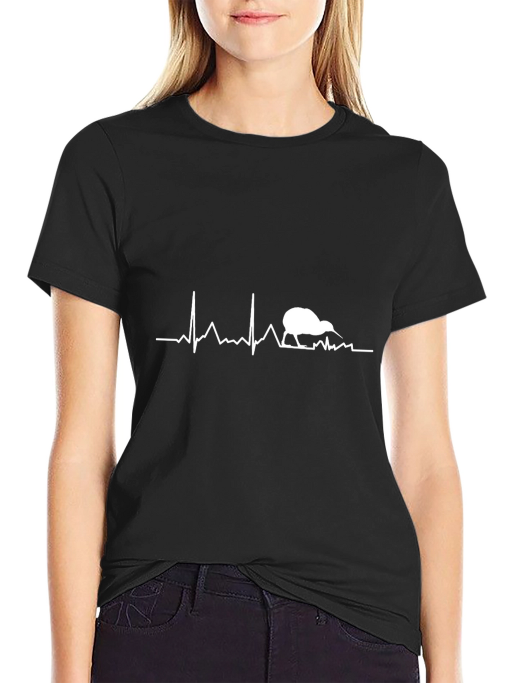 Kiwi Bird Heartbeat T-Shirt - Black