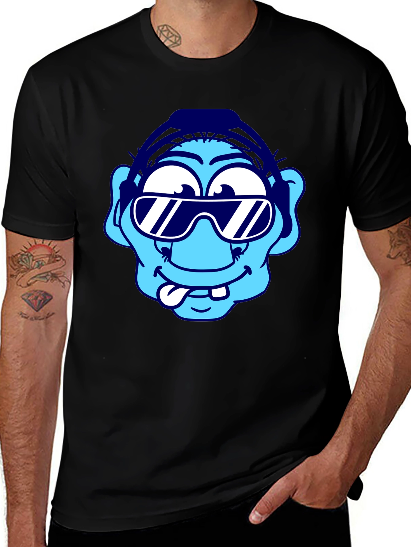 Cartoon Character Graphic Tee - Black