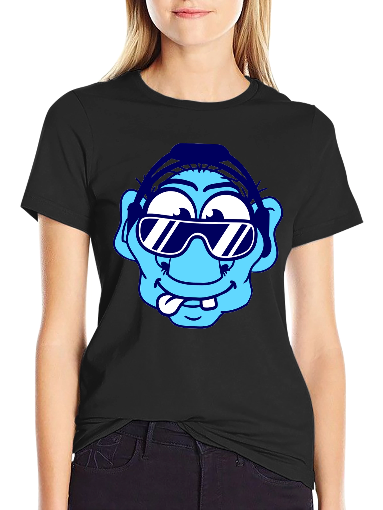 Cartoon Character Graphic Tee - Black