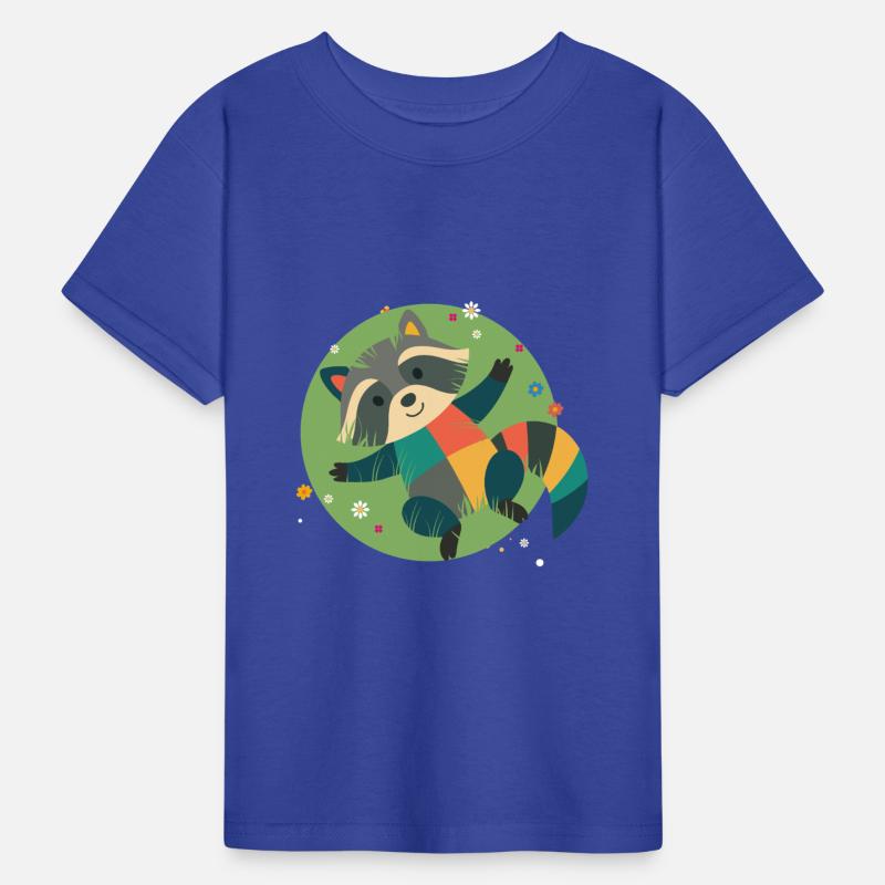 colorful raccoon lies relaxed in the green grass