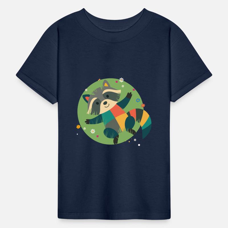 colorful raccoon lies relaxed in the green grass