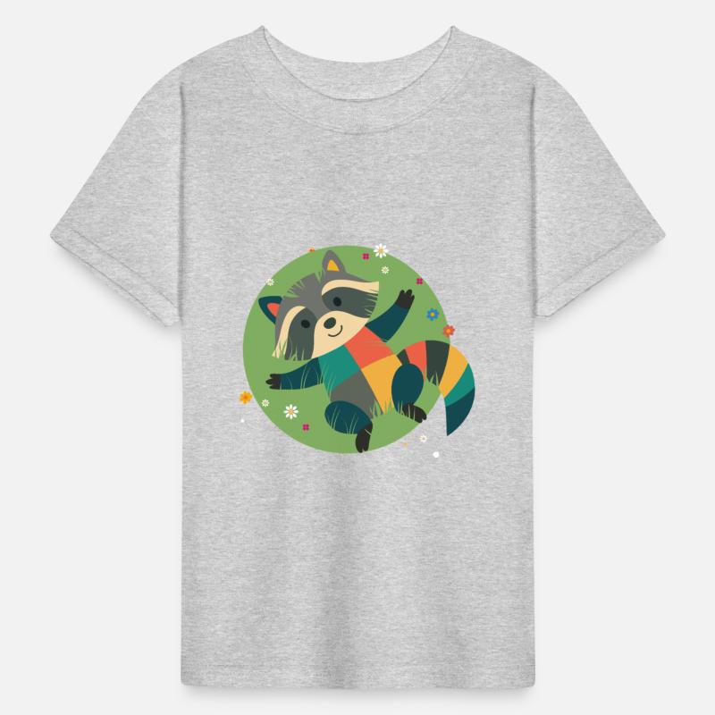 colorful raccoon lies relaxed in the green grass