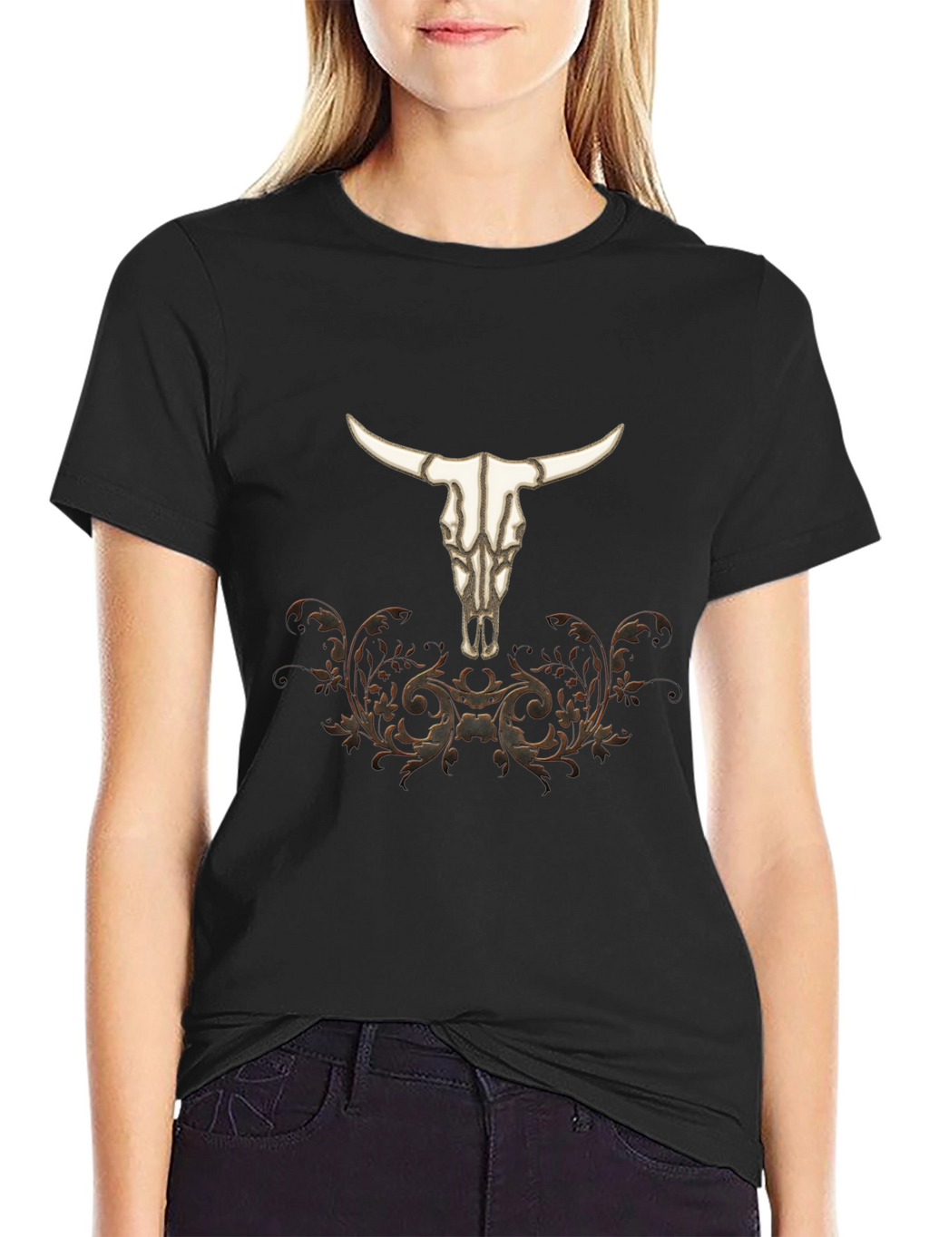 Western Bull Skull Graphic Tee - Black