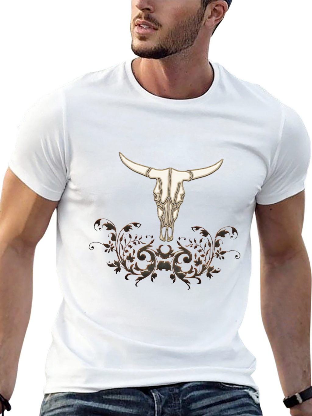 Western Bull Skull Graphic Tee - Black