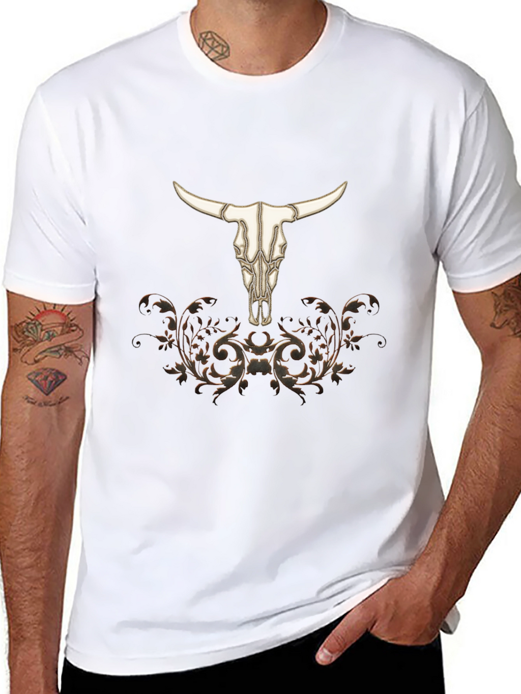 Western Bull Skull Graphic Tee - Black