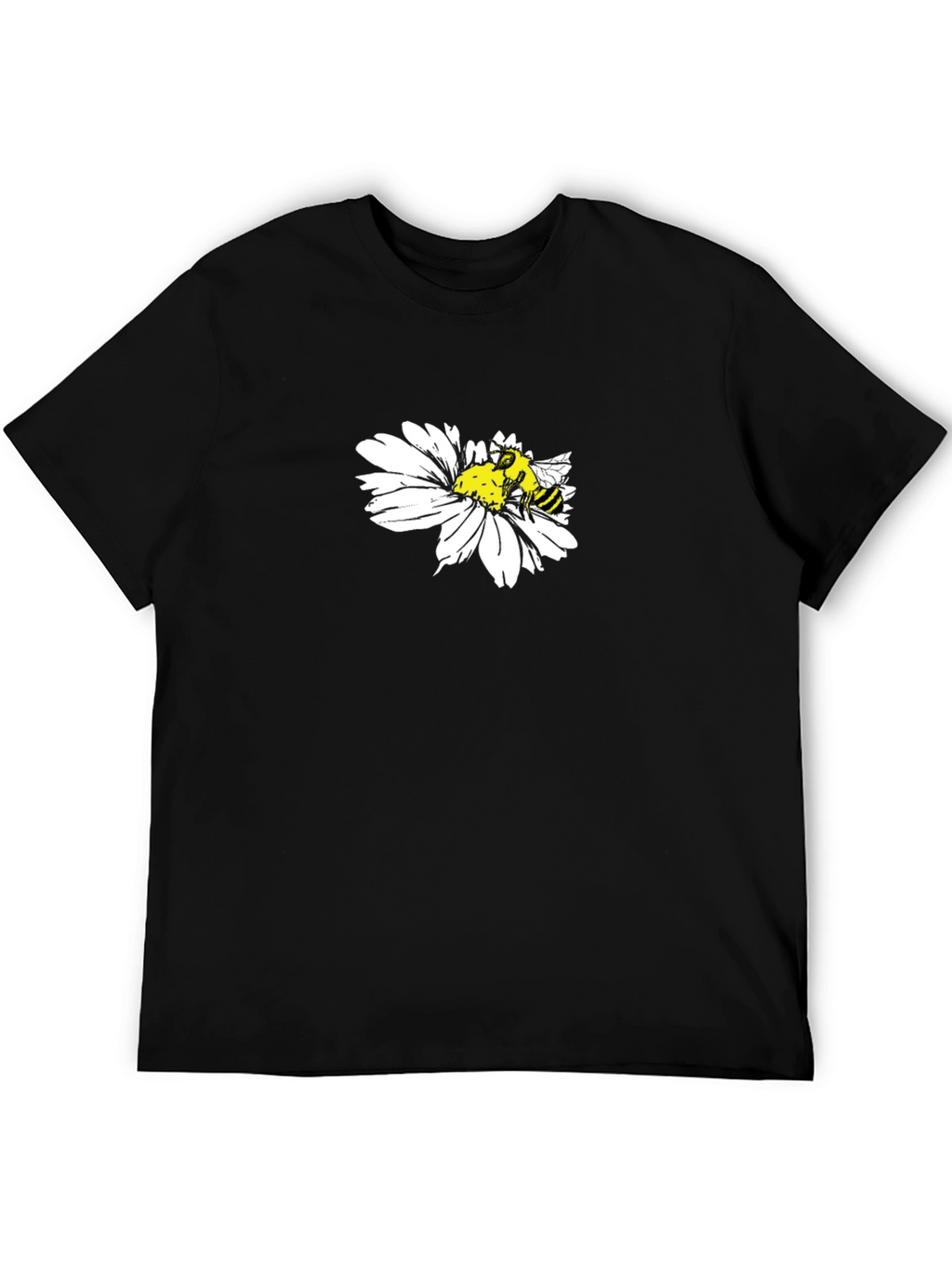 Black T-Shirt with Bee on Daisy Design