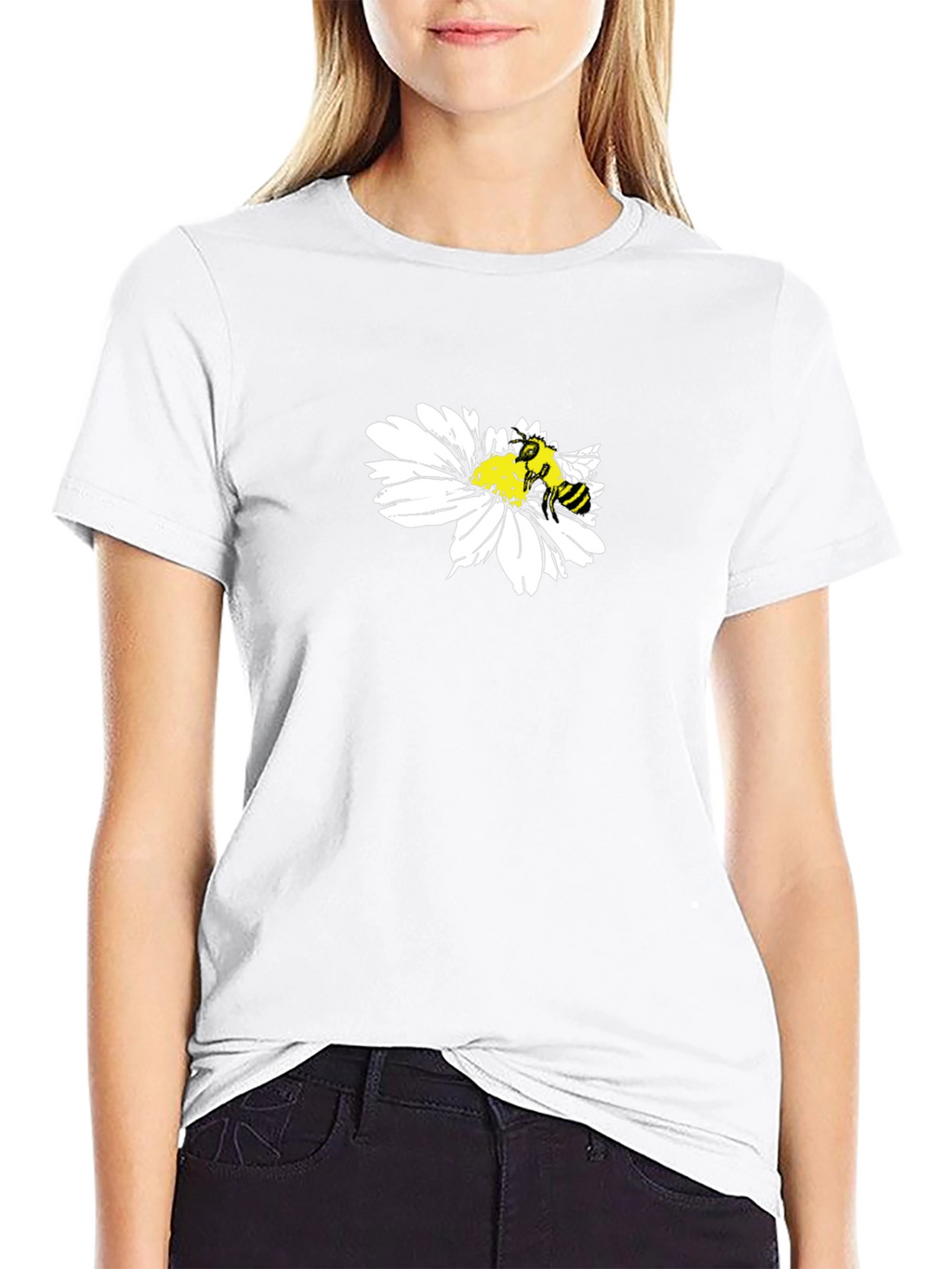 Black T-Shirt with Bee on Daisy Design