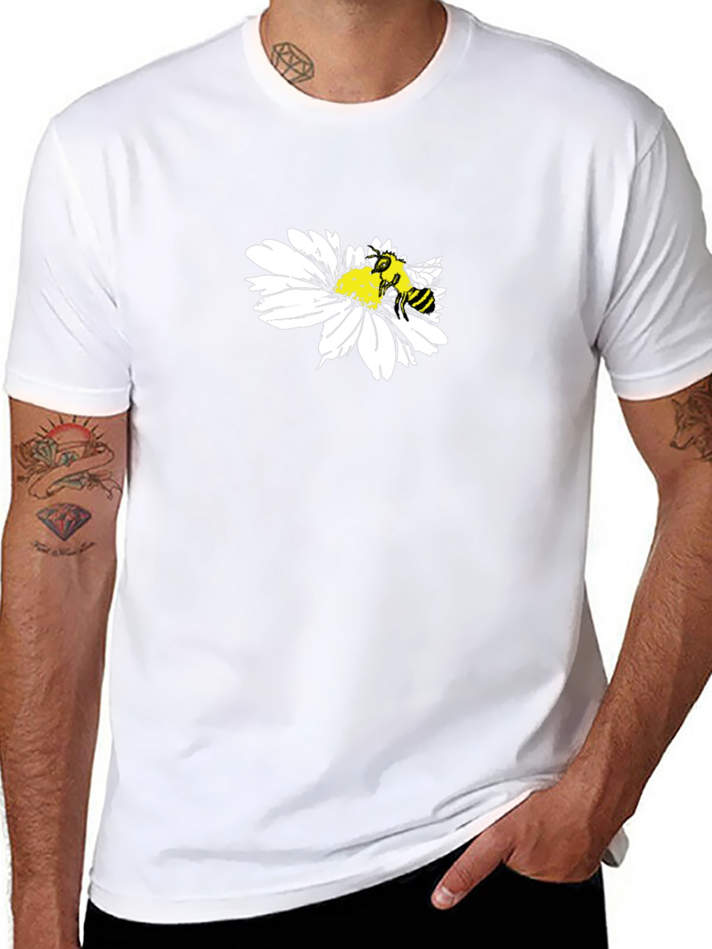 Black T-Shirt with Bee on Daisy Design