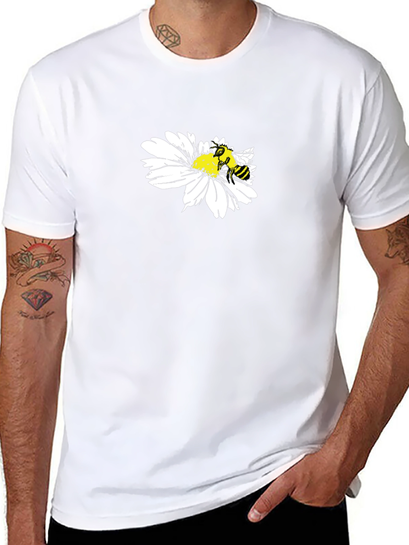 Black T-Shirt with Bee on Daisy Design