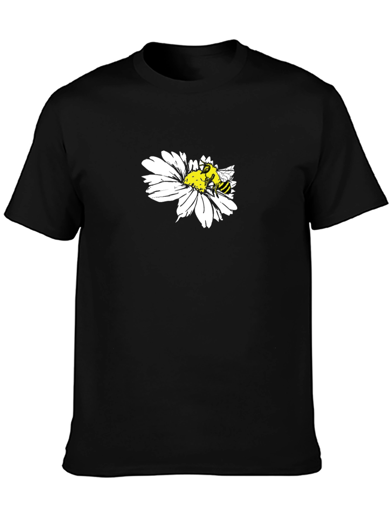 Black T-Shirt with Bee on Daisy Design