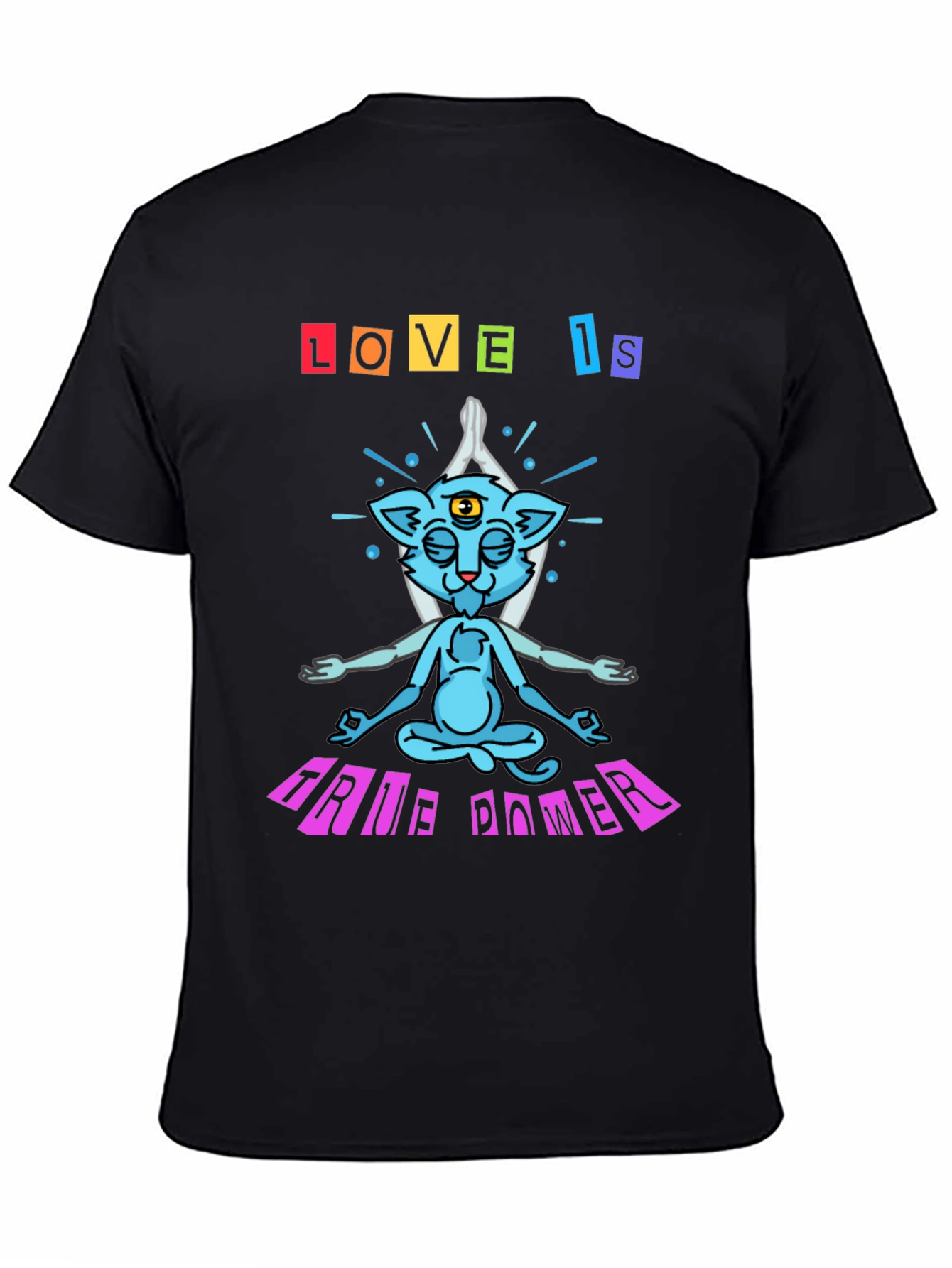 Love Is True Power Yoga Cat Graphic T-Shirt