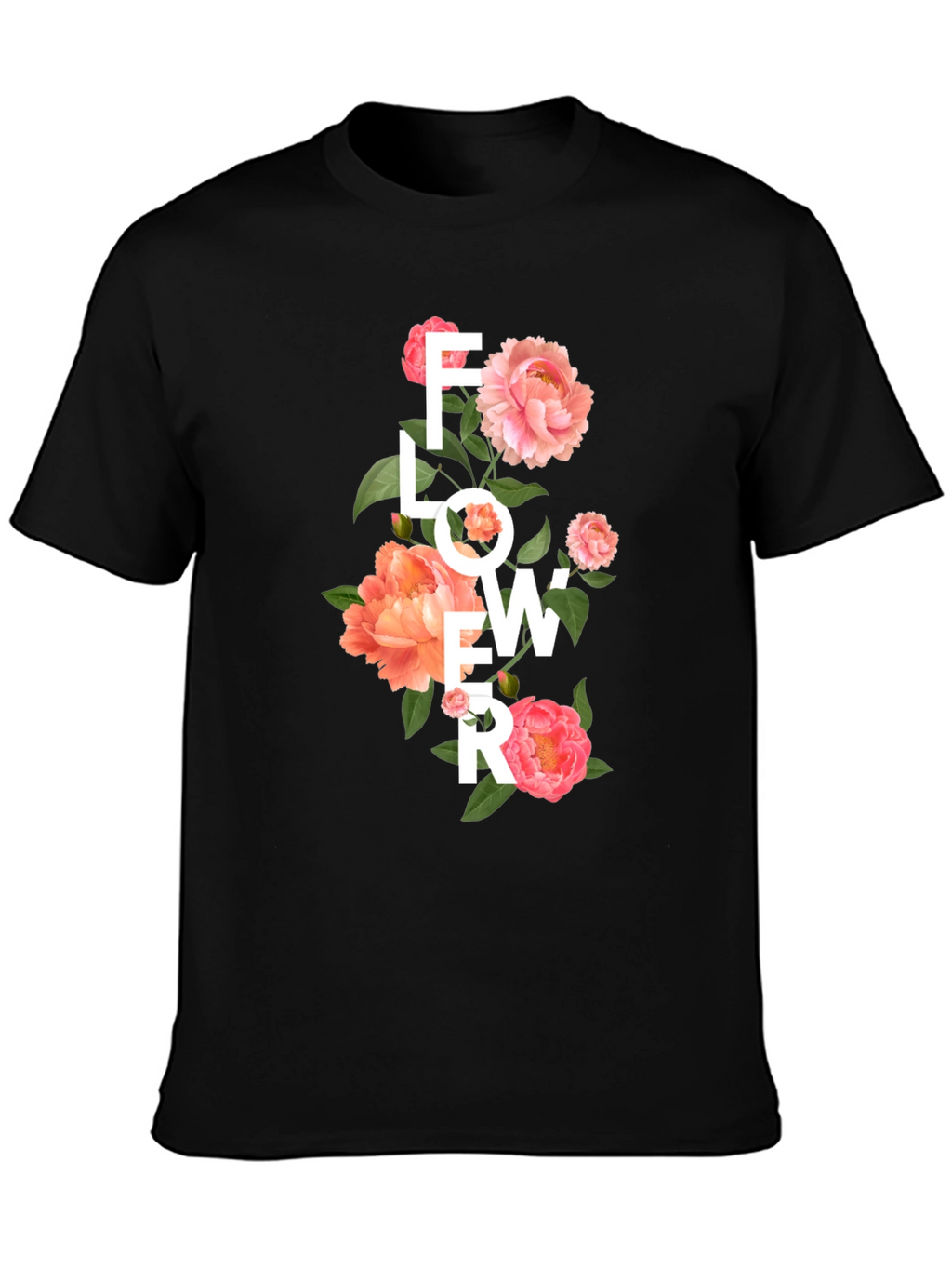 Floral Design Black T-Shirt