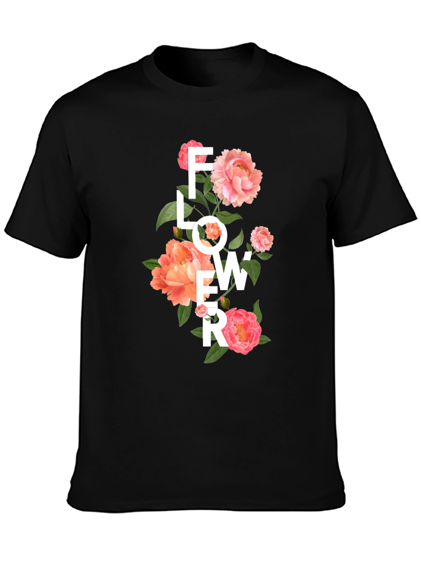Floral Design Black T-Shirt