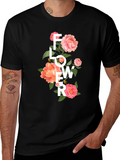 Floral Design Black T-Shirt