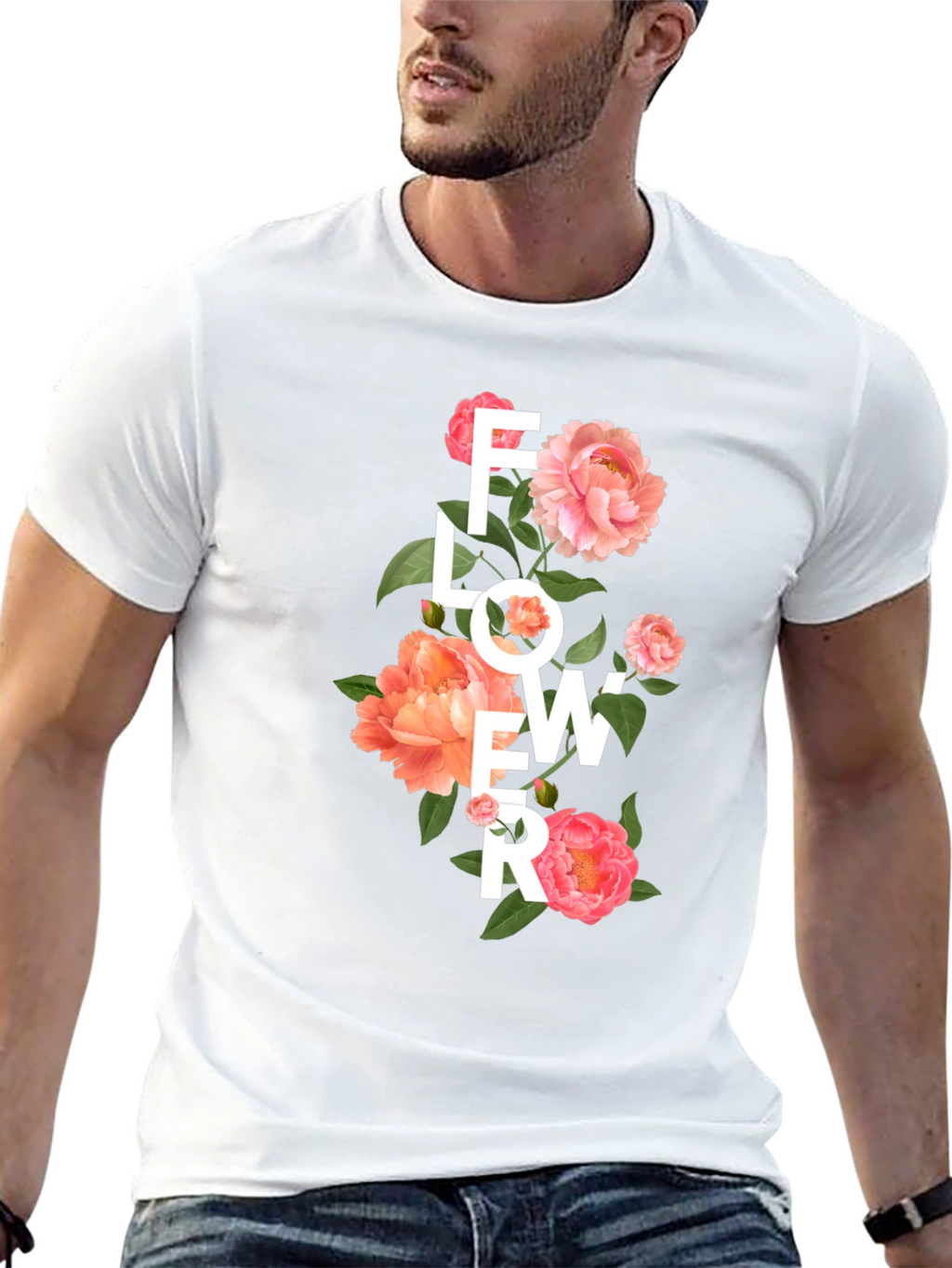 Floral Design Black T-Shirt