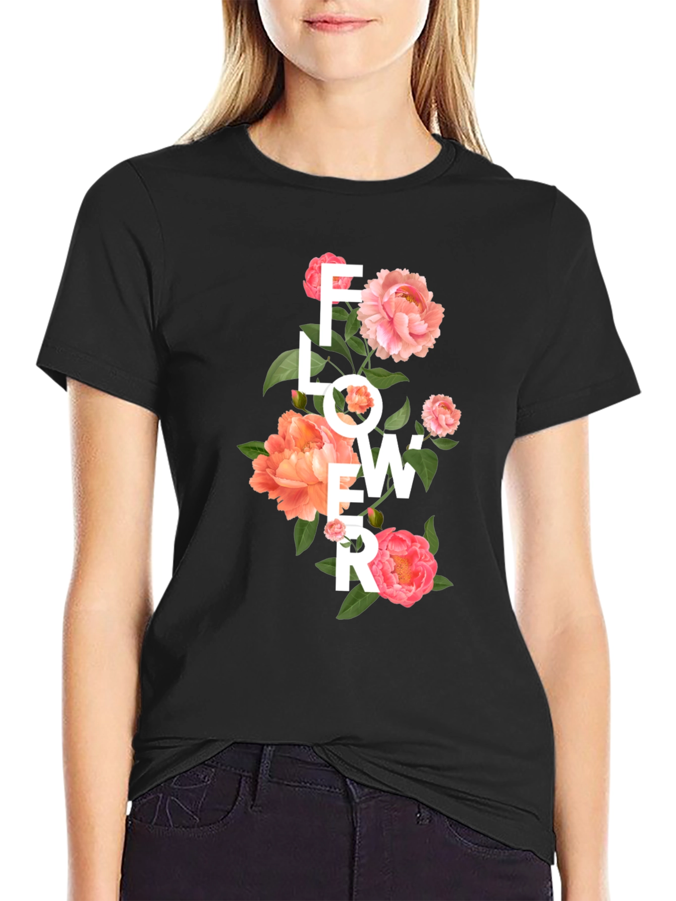Floral Design Black T-Shirt
