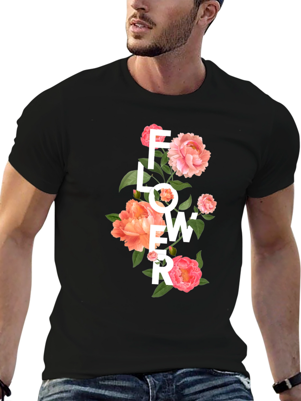 Floral Design Black T-Shirt